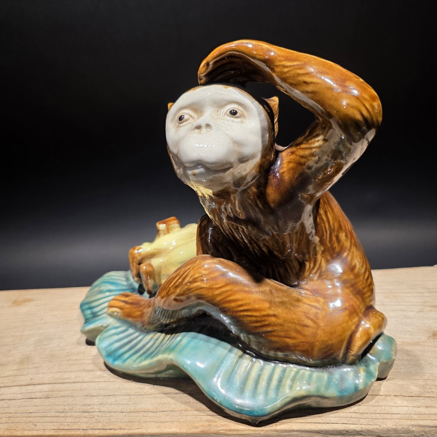 8" Majolica Style Monkey with Bananas Figurine – Wilson Ceramic Statue