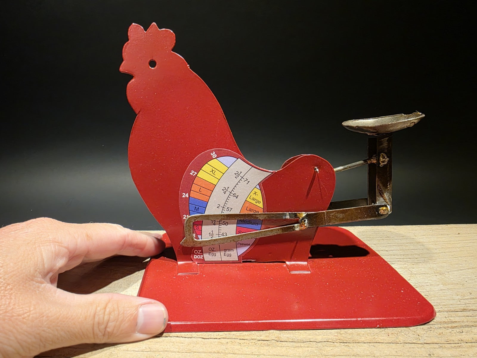 6 1/5" Antique Vintage Style Red Metal Country Egg Scale