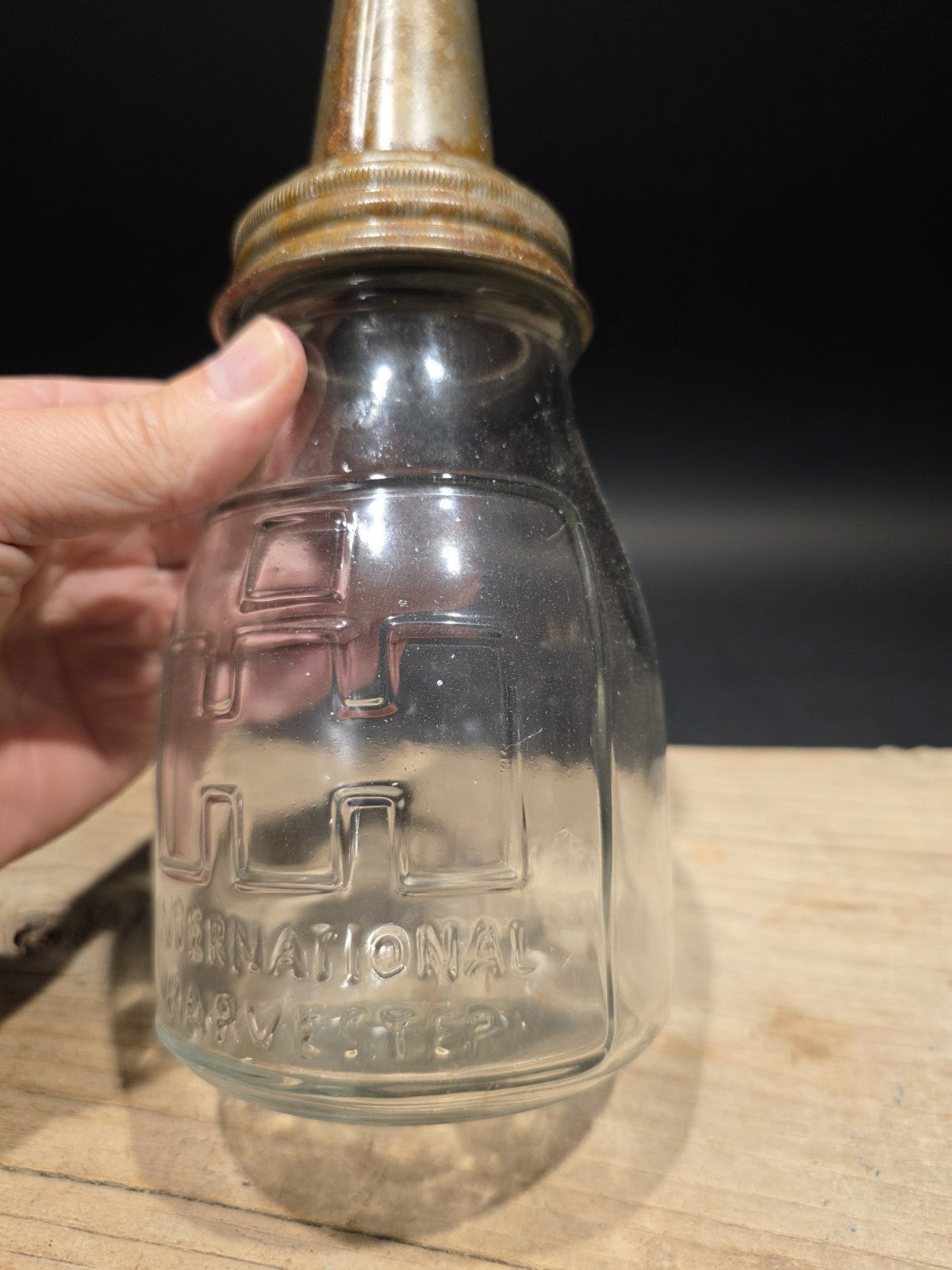 1930s Style Glass Farmall Oil Bottle w Spout