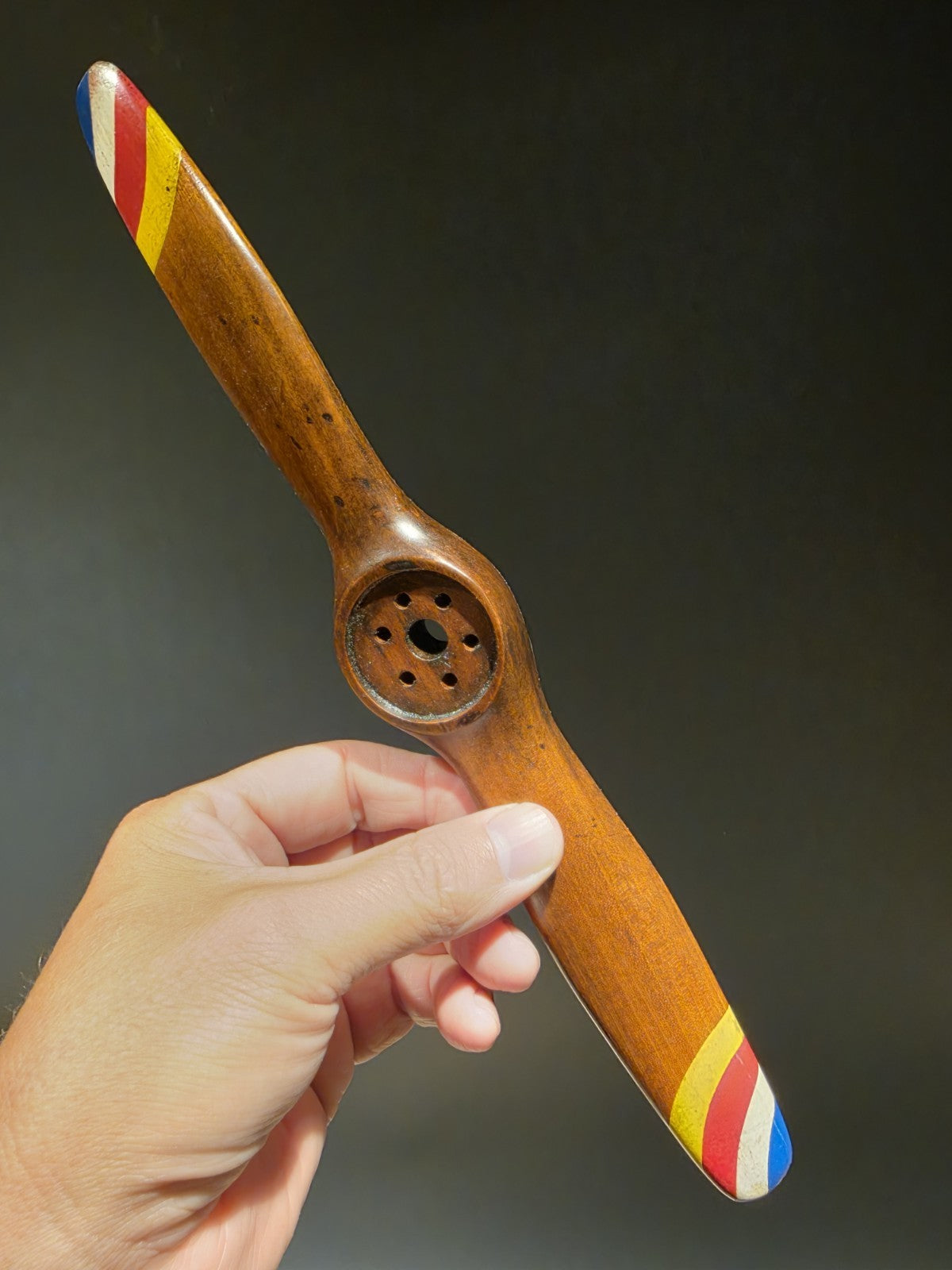 12" Miniature Bleriot Carved Mahogany Wood Airplane Propeller