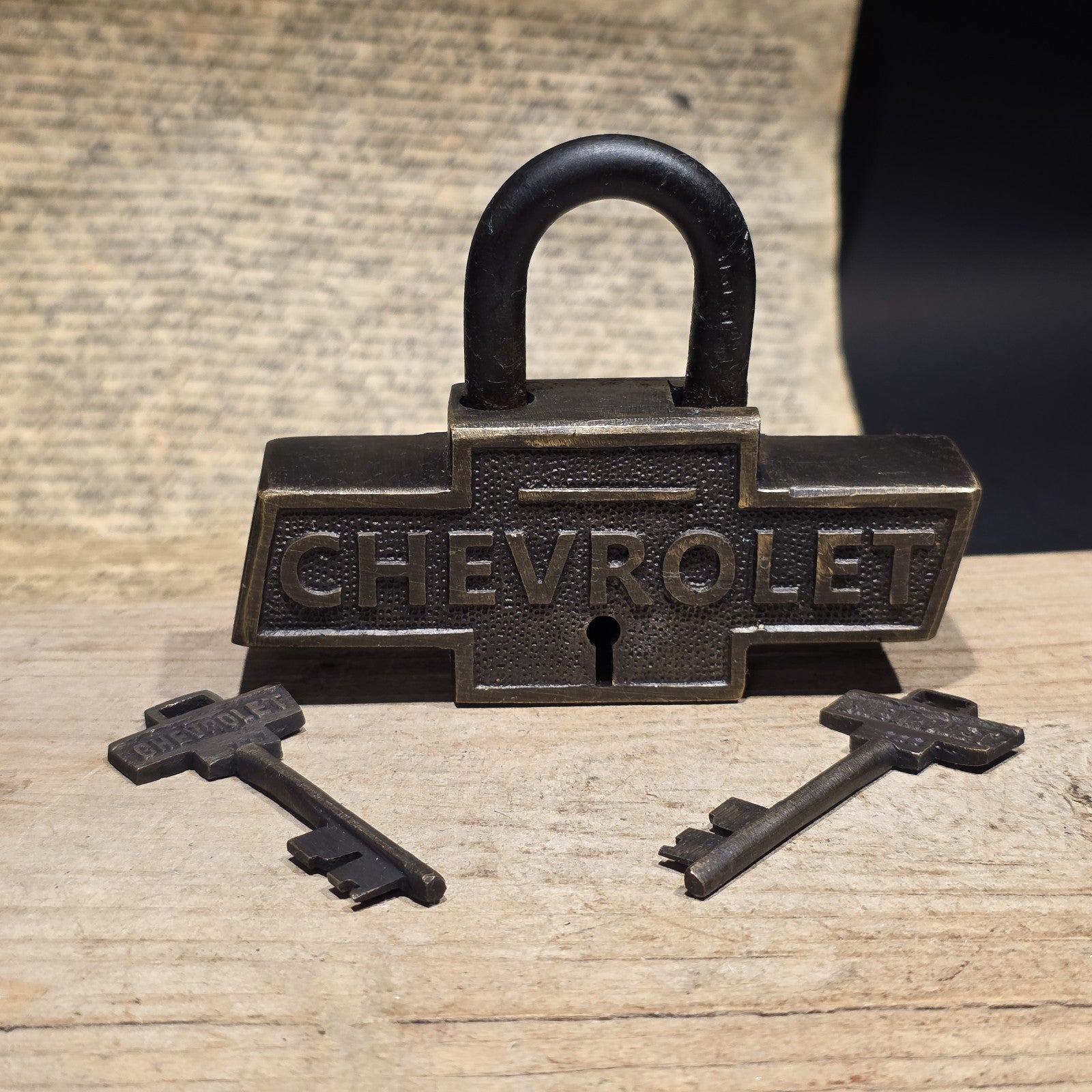 Vintage Style Brass & Iron Trunk Chest Box Chevrolet Lock Padlock