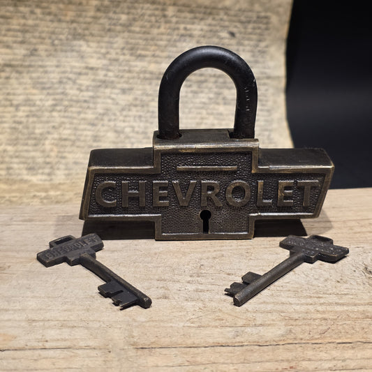 Vintage Style Brass & Iron Trunk Chest Box Chevrolet Lock Padlock