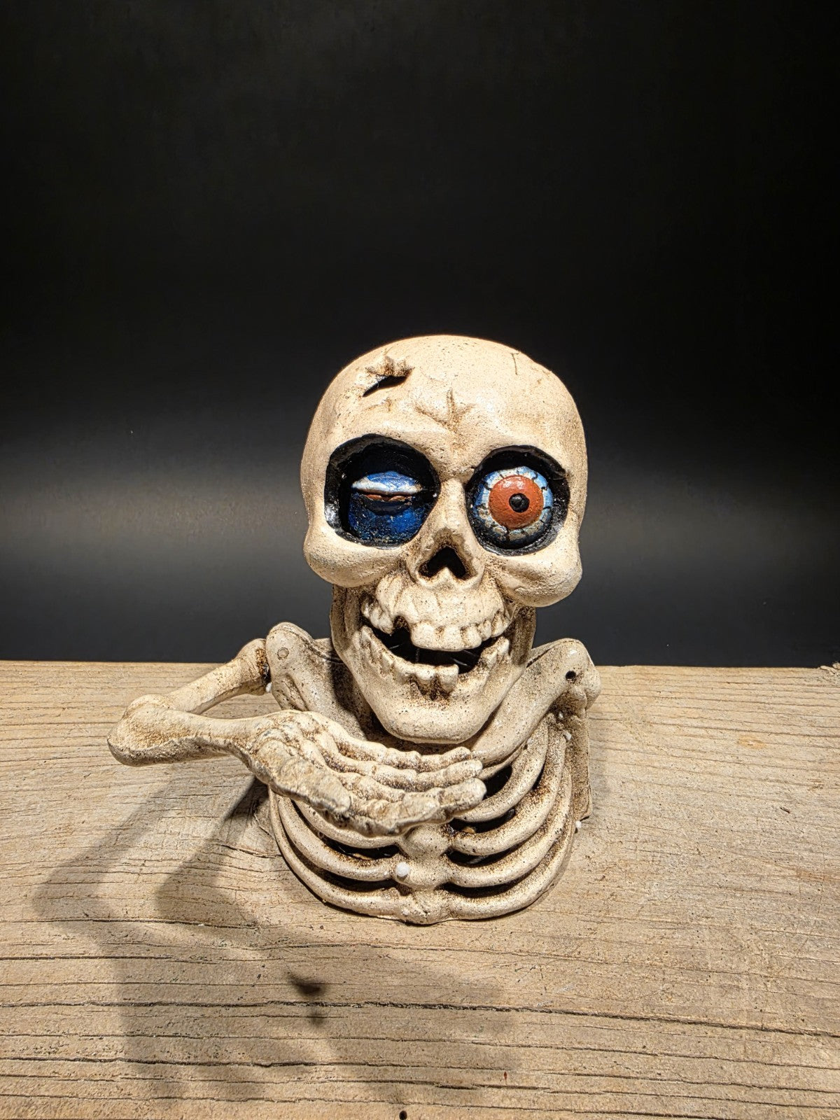 Antique Style Cast Iron Mechanical Halloween Skeleton Coin Bank