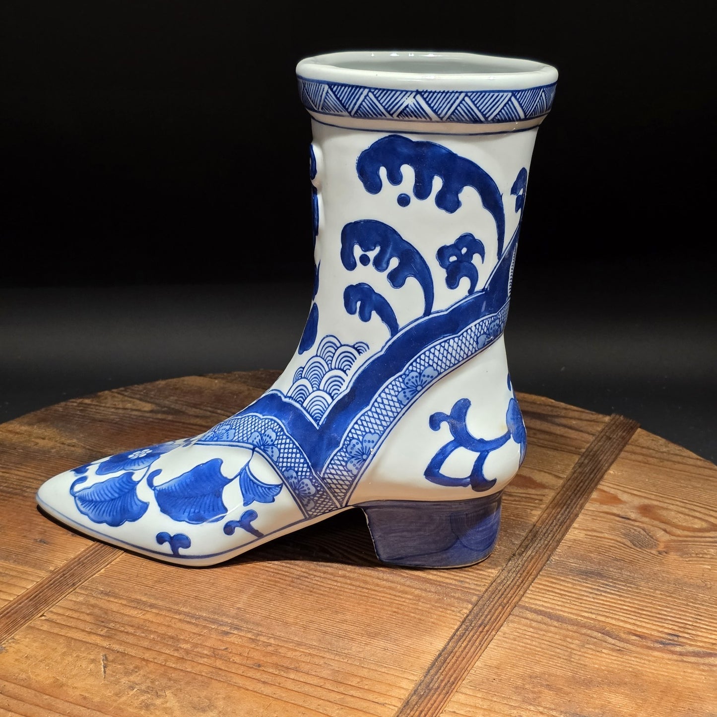 Blue And White Victorian Boot Vase/ Planter