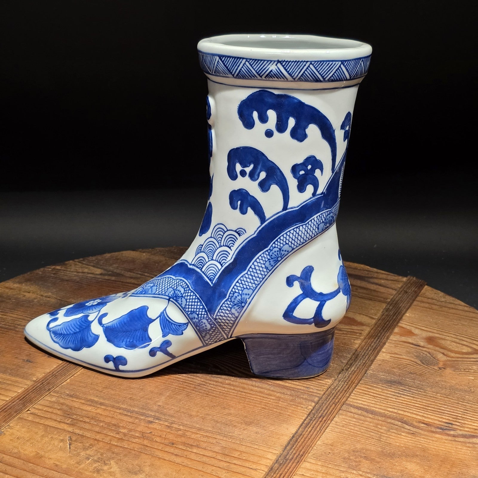 Blue And White Victorian Boot Vase/ Planter