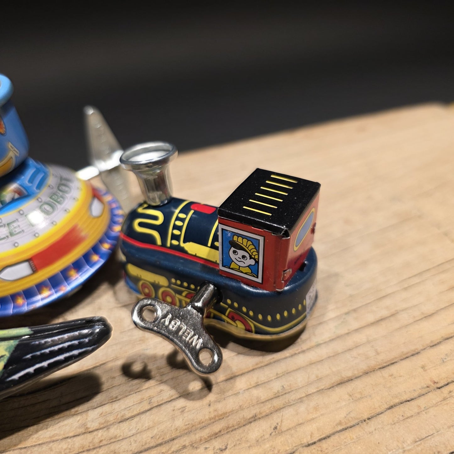 Vintage Tin Litho Wind-Up 5 Toy  Lot – Robot UFO Bird Train Cricket