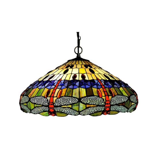 24 " Stained Glass Dragonfly Pendant Swag Ceiling Light