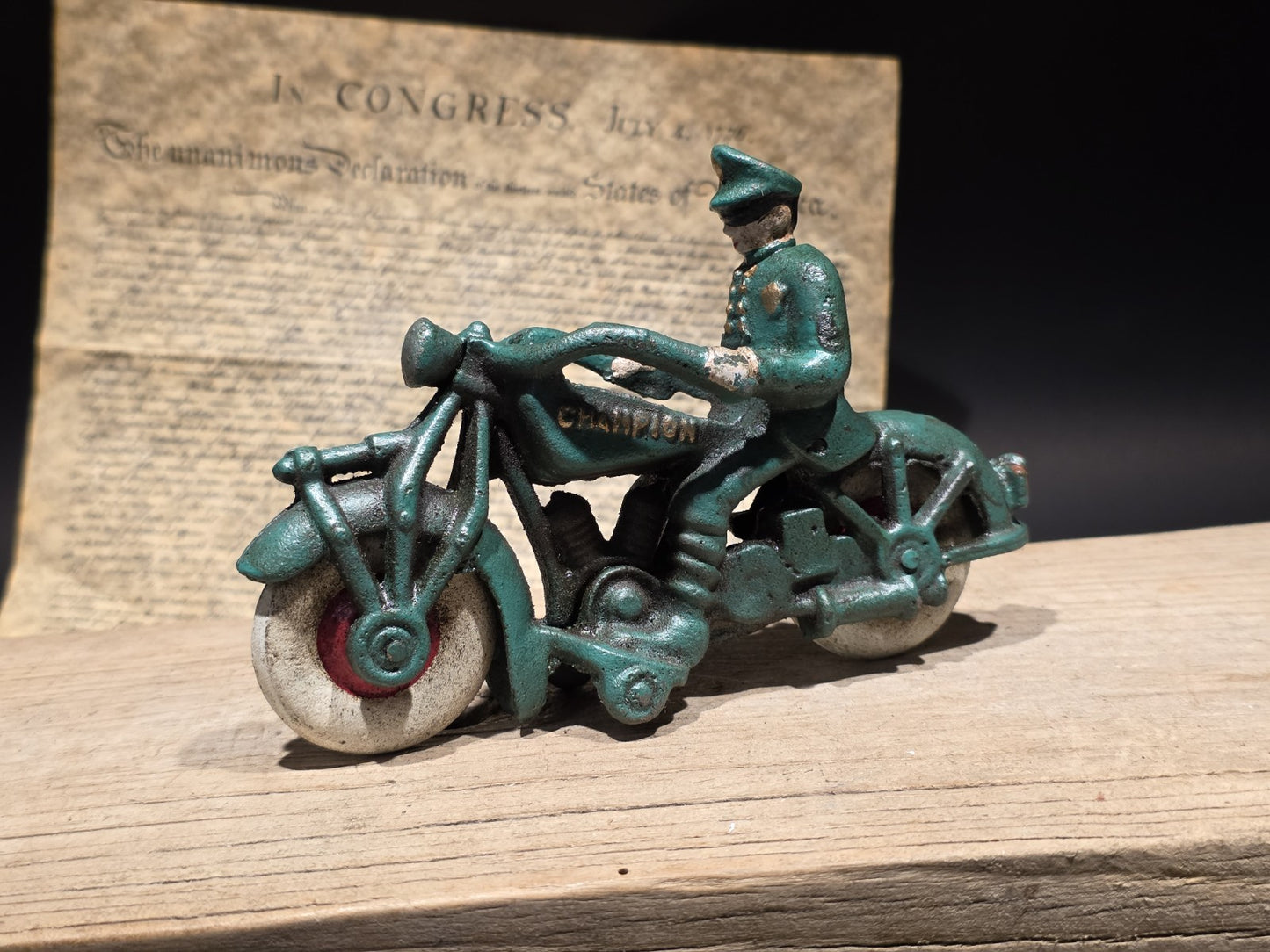 7" Vintage Cast Iron Police Motorcycle Toy Champion Patrol Officer Antique Style