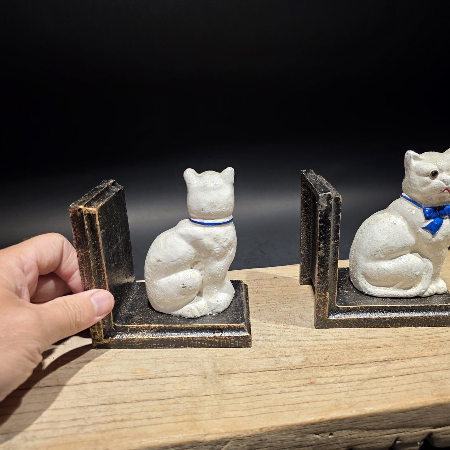 Pair of Vintage Style Cast Iron White Cat Bookends