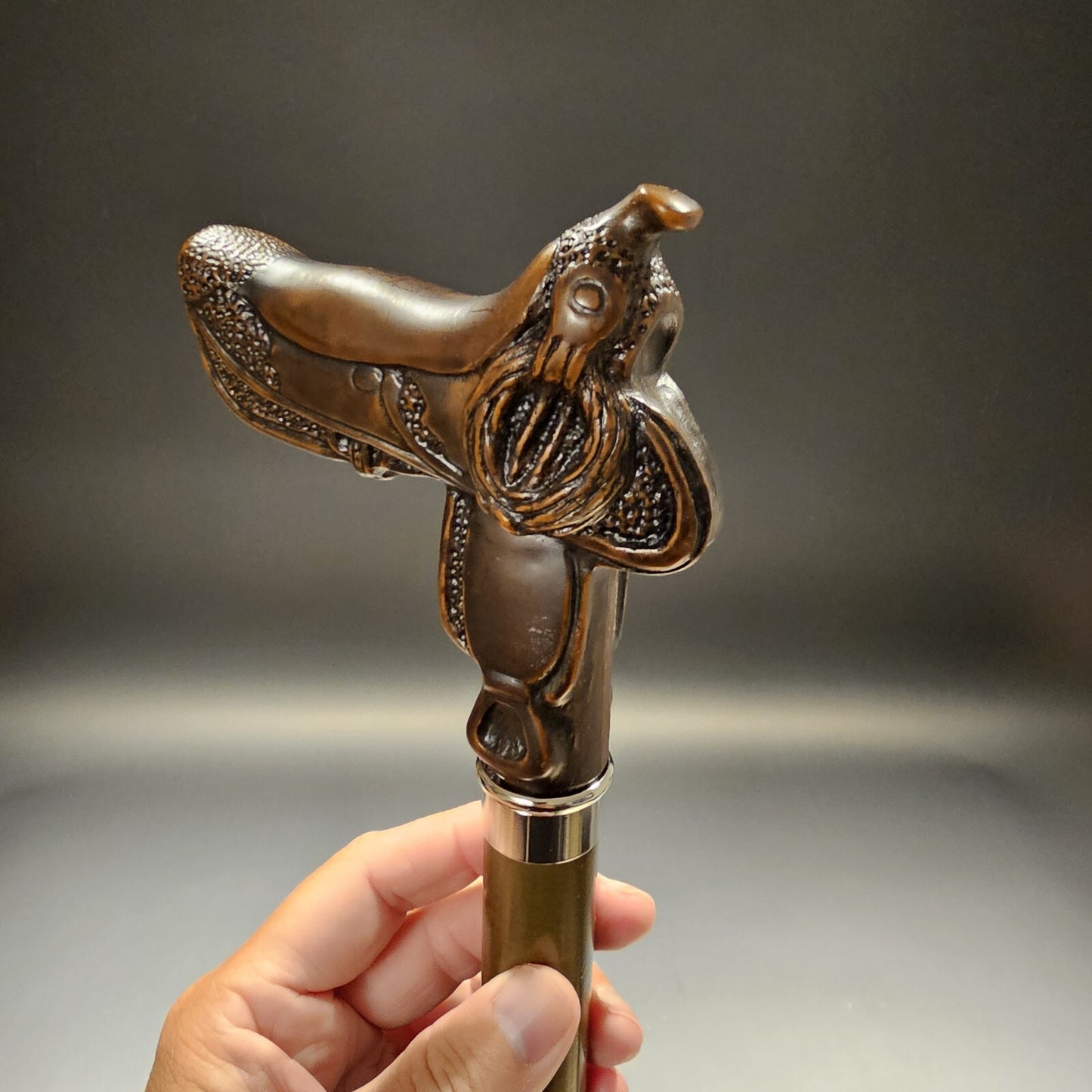 36" Antique Style Cowboy Saddle Derby Walking Stick Cane