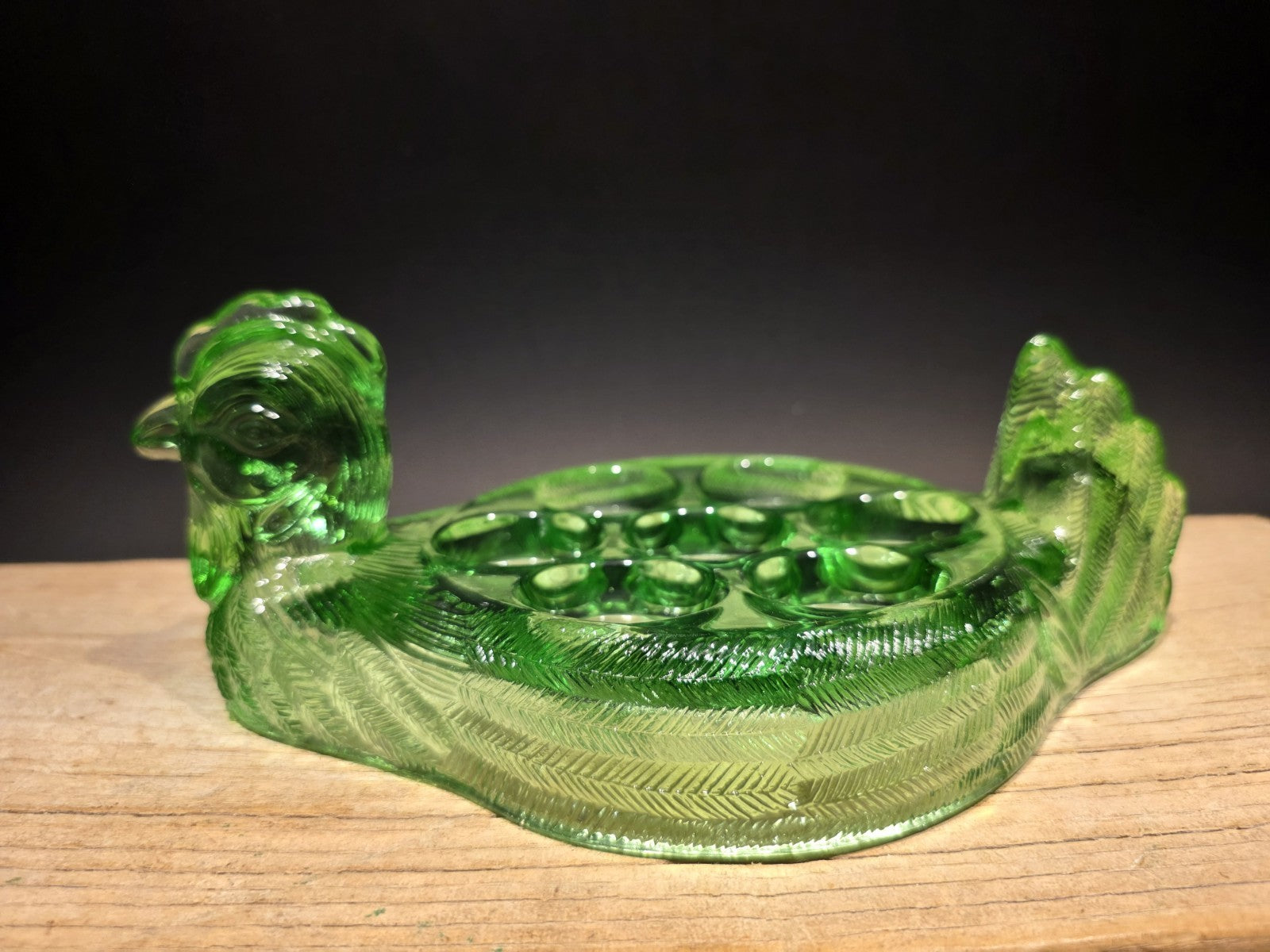 Vintage Antique Style Green Depression Glass Nesting Chicken Egg Holder