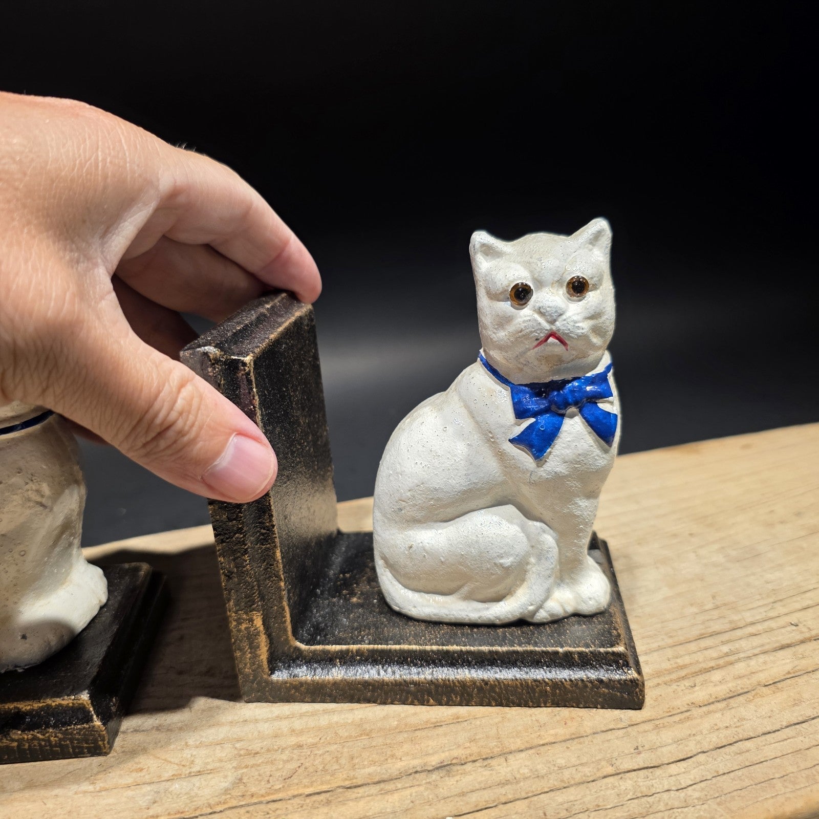 Pair of Vintage Style Cast Iron White Cat Bookends