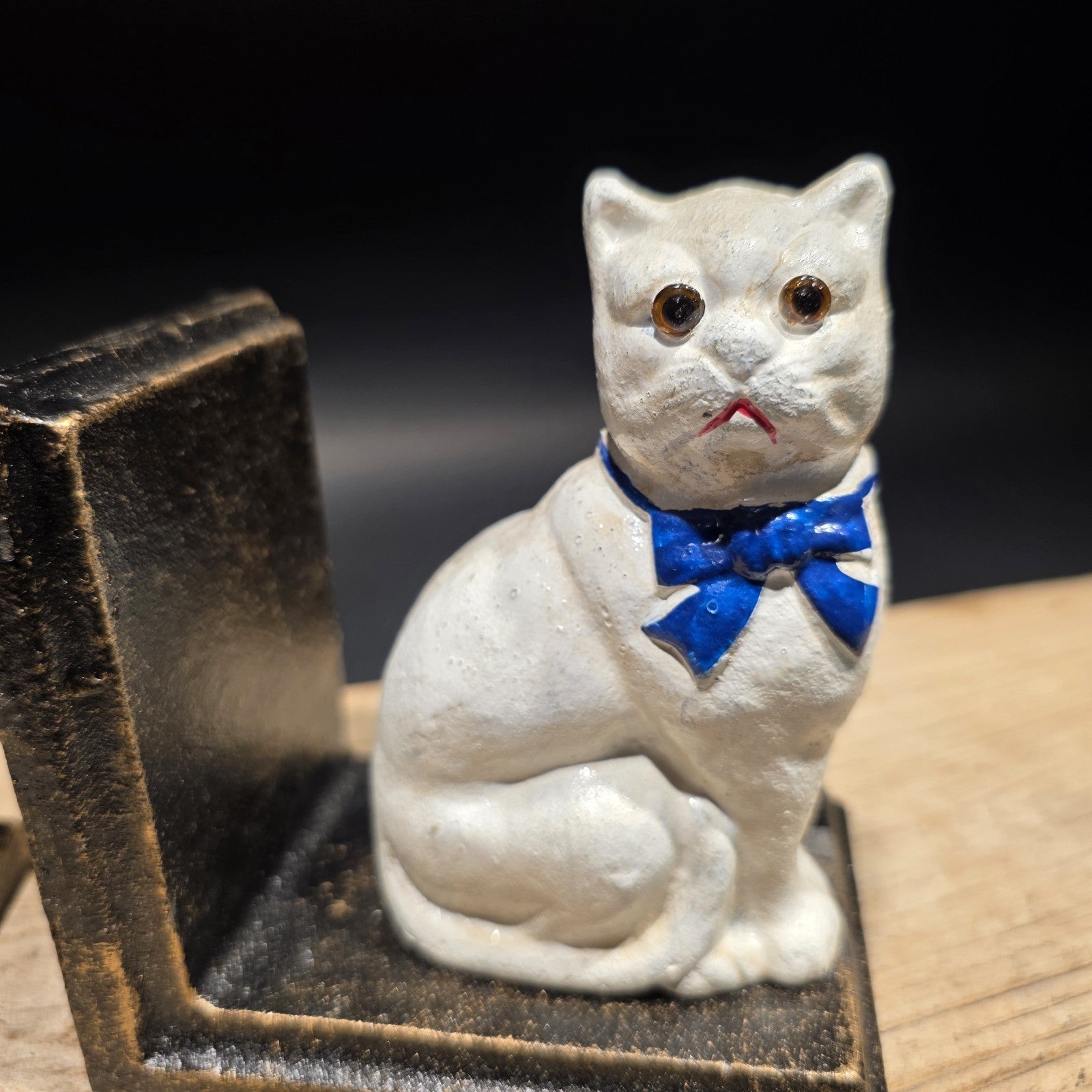 Pair of Vintage Style Cast Iron White Cat Bookends