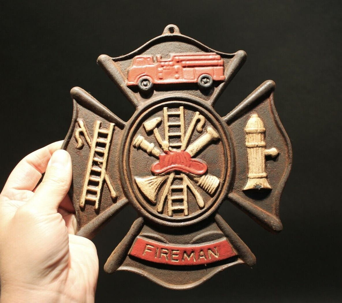 Antique Vintage Style Cast Iron Fire Fighter Plaque Fire Mark Sign 