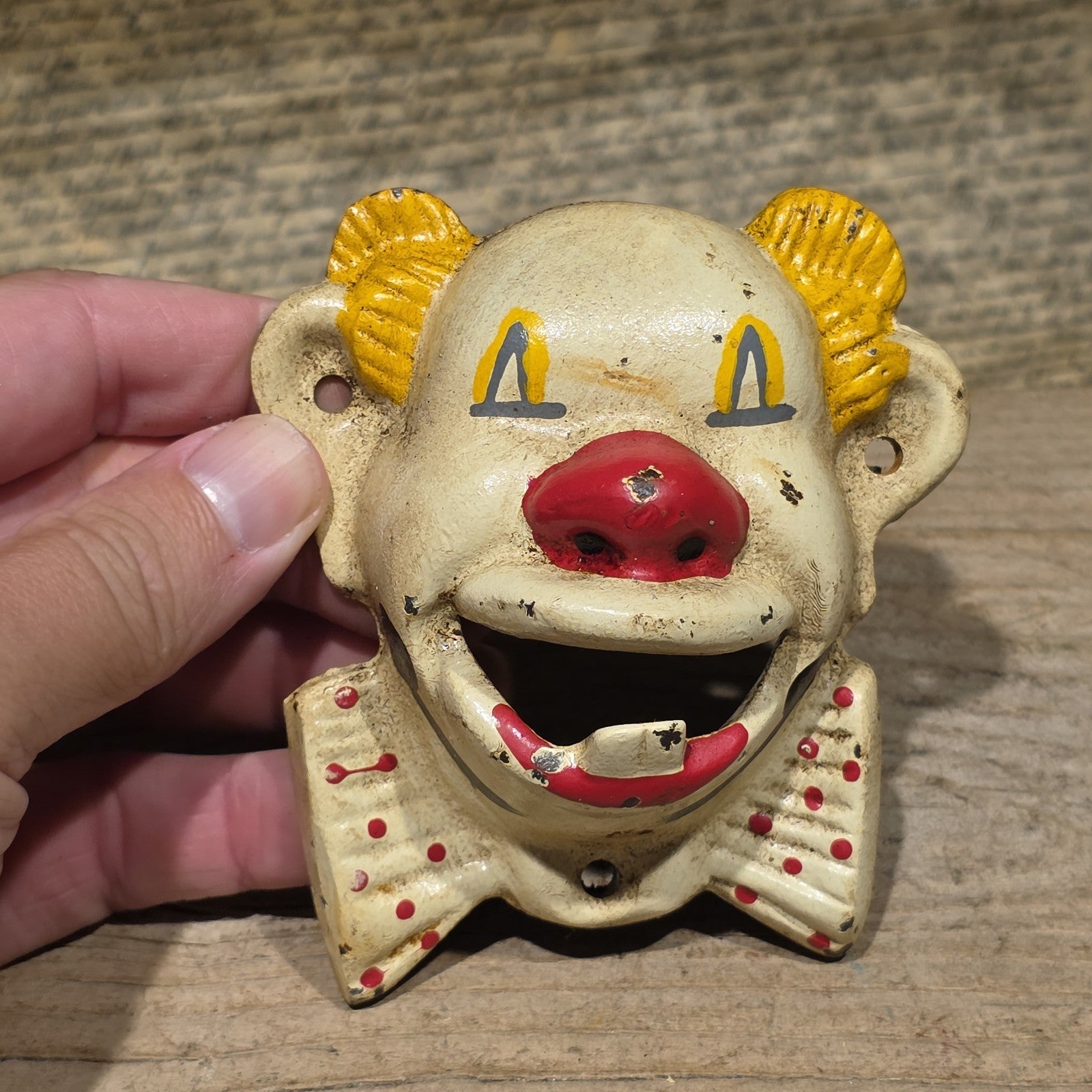 Antique Vintage Style Cast Iron wall mount folk art Clown Beer Bottle Opener