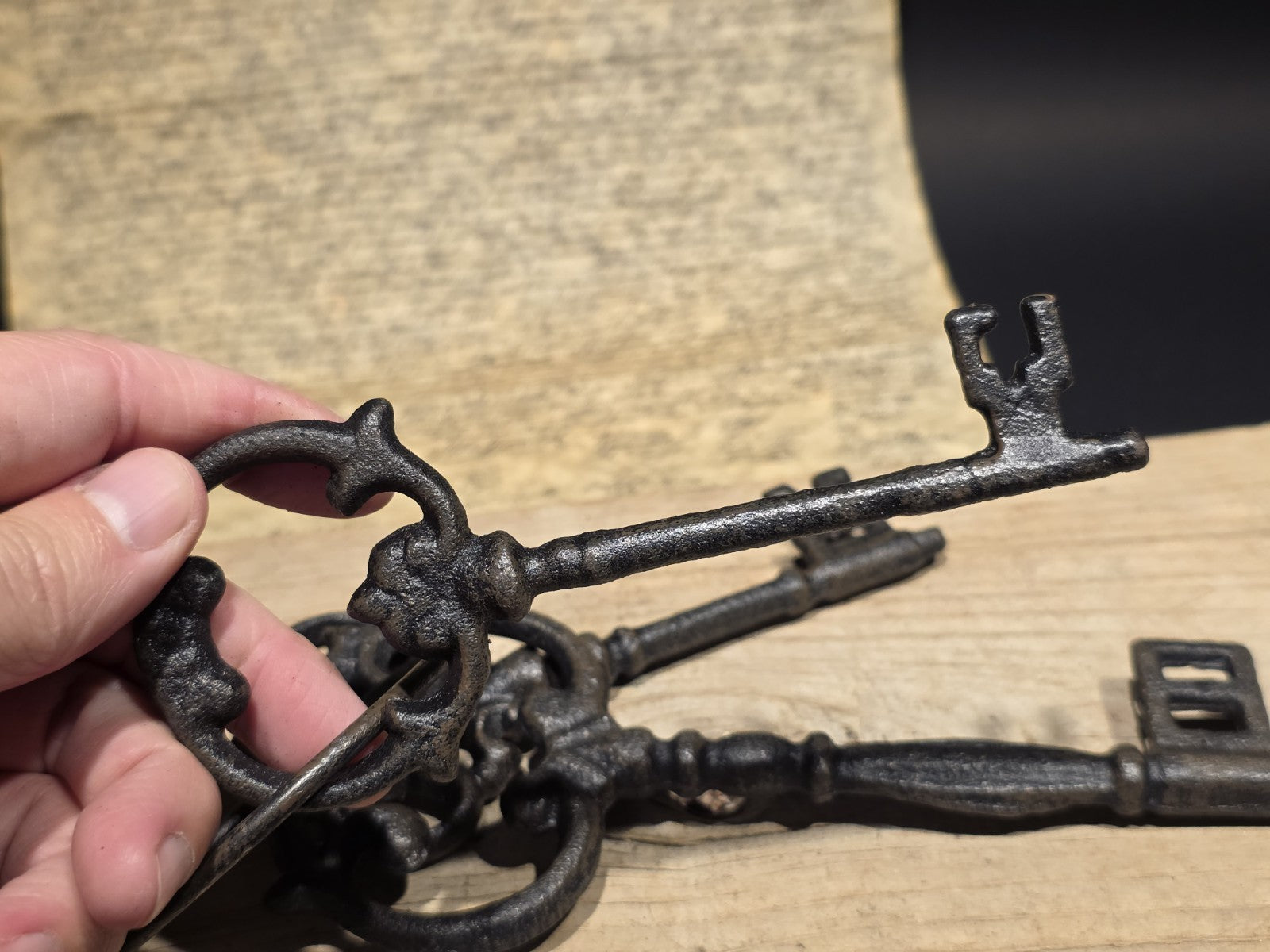 8" Antique Style Large Iron Skeleton Key Ring Set
