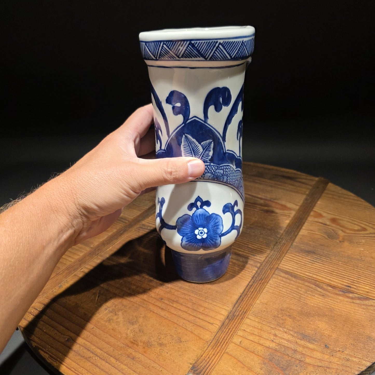 Blue And White Victorian Boot Vase/ Planter