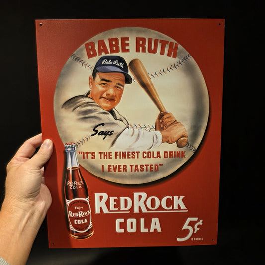 16" Vintage Style Babe Ruth Baseball Red Rock Cola Advertising Sign