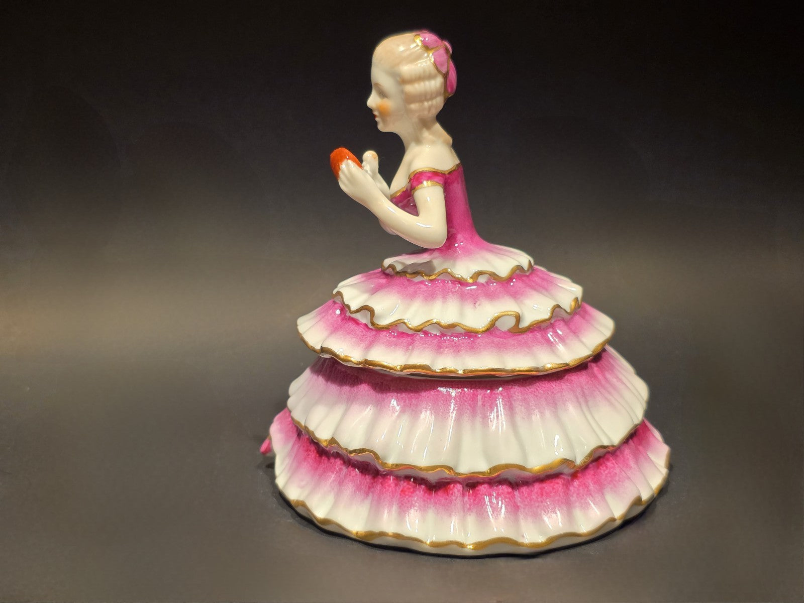 6"  Vintage Style Porcelain Half Doll Powder Box Lady Figurine Vanity Trinket