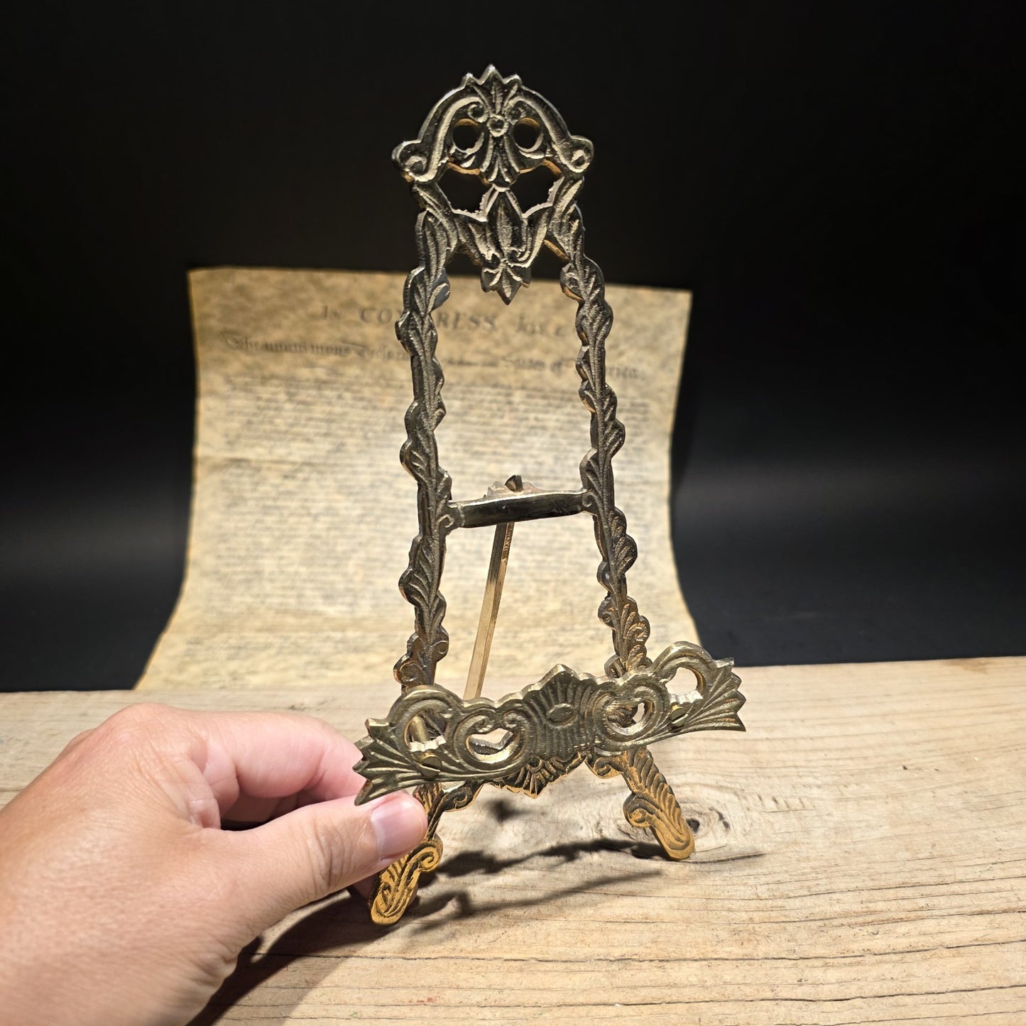 9" Vintage Antique Style Ornate Brass Display Miniature Brass Desk Easel