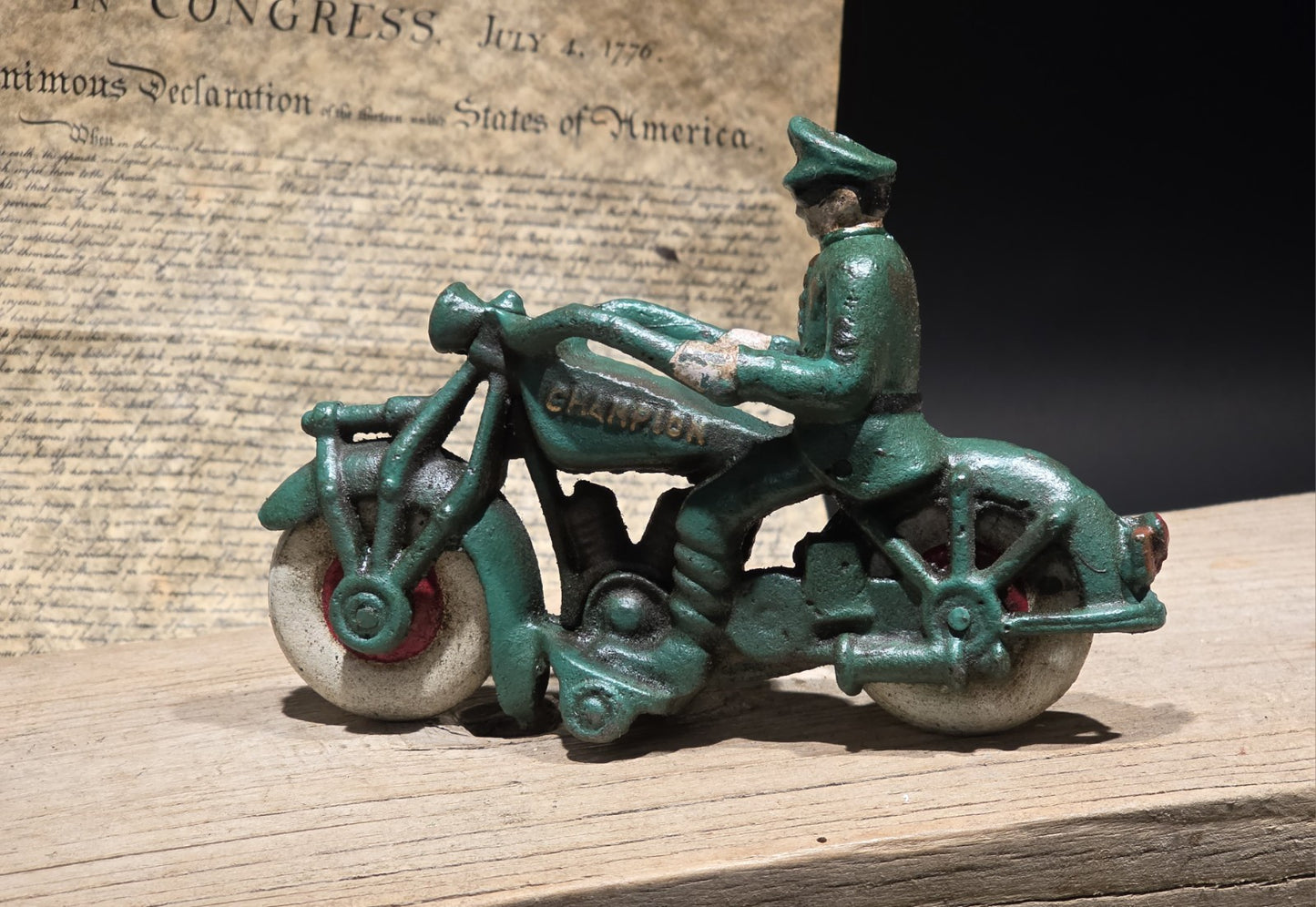 7" Vintage Cast Iron Police Motorcycle Toy Champion Patrol Officer Antique Style