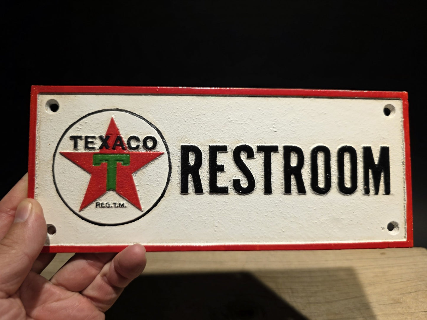 Antique Vintage Style Cast Iron Texaco Restroom Sign Plaque