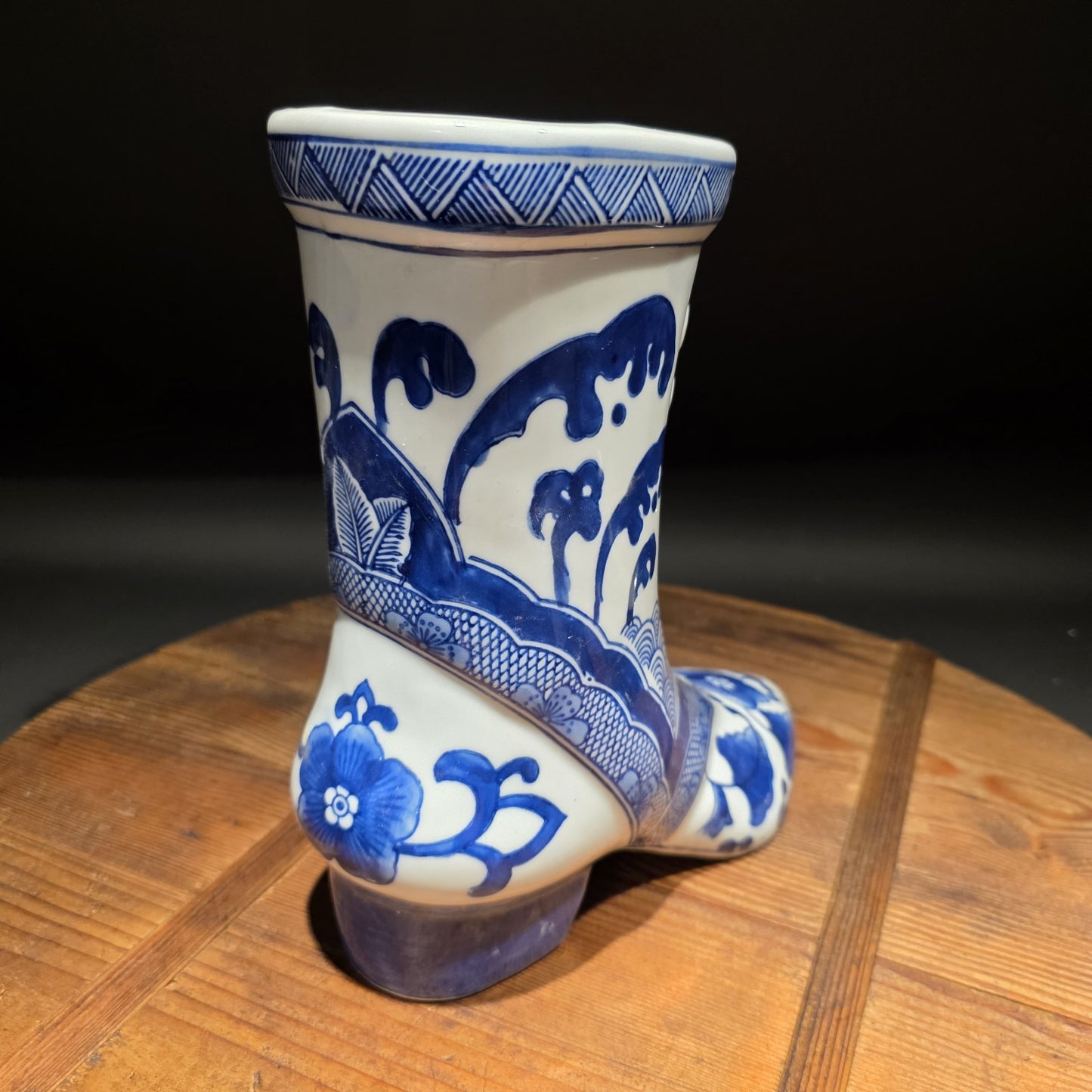 Blue And White Victorian Boot Vase/ Planter