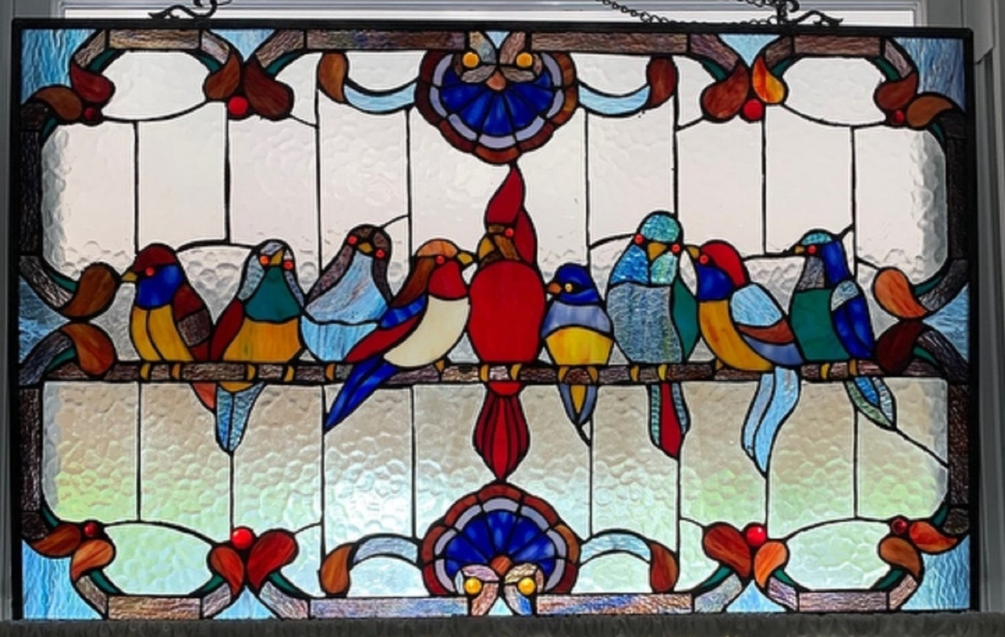 32" Robin Birds Stained Glass Window Hanging Panel Suncatcher