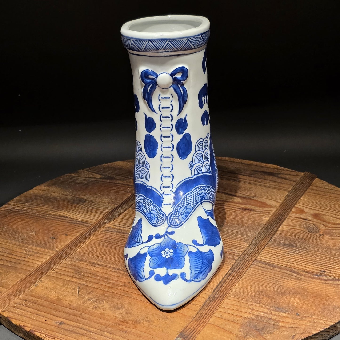 Blue And White Victorian Boot Vase/ Planter