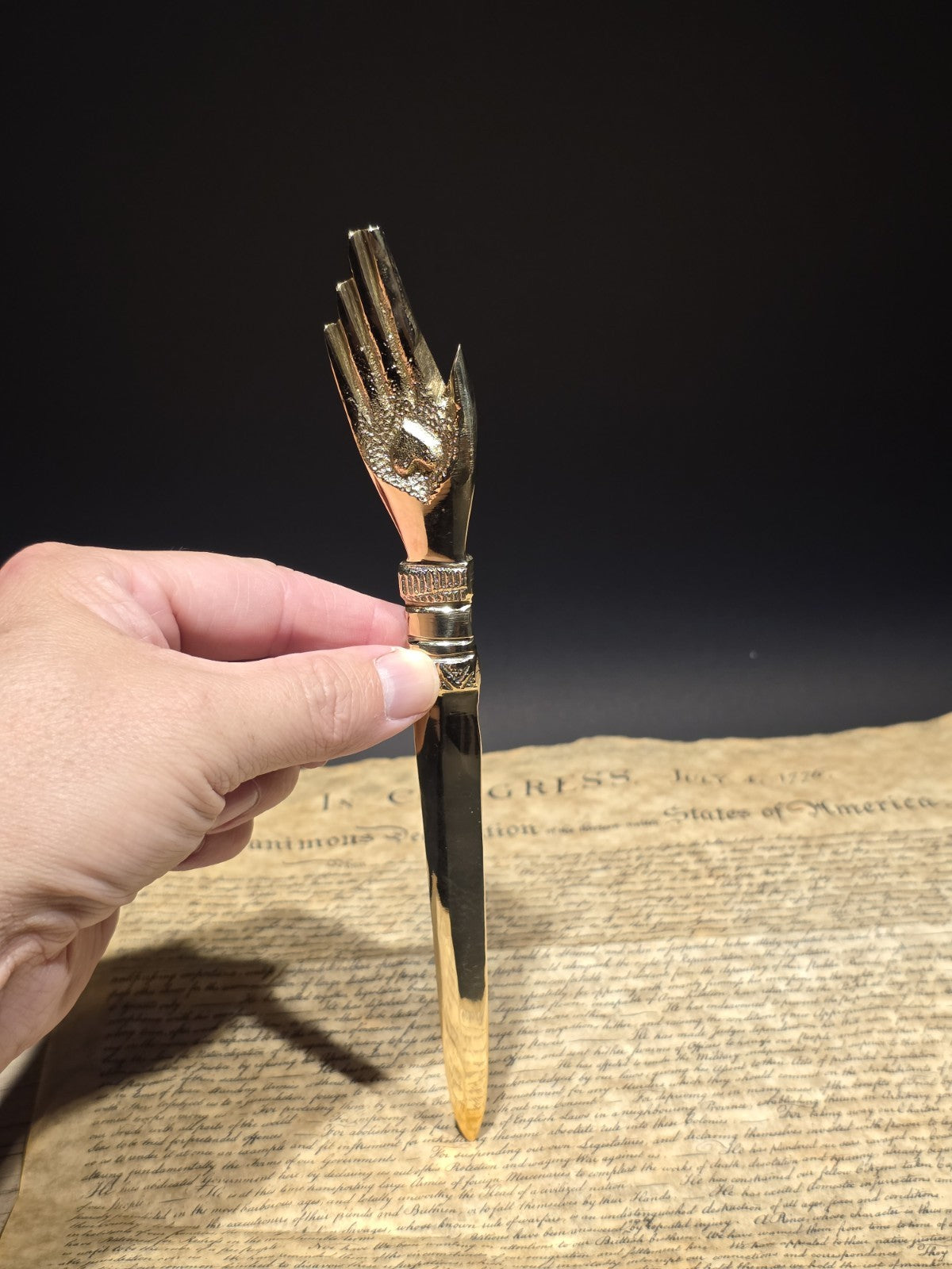 Vintage Style Brass Heart in Hand Friends Love Truth Odd Fellows Letter Opener
