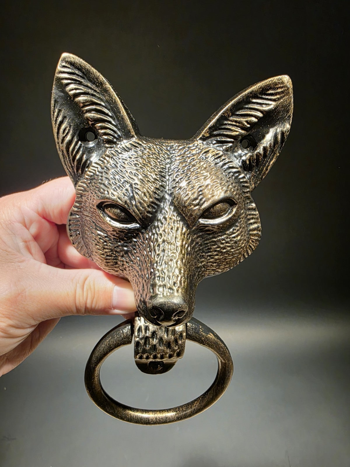 Antique Brass Vintage Style Cast Iron Fox Head Door Knocker