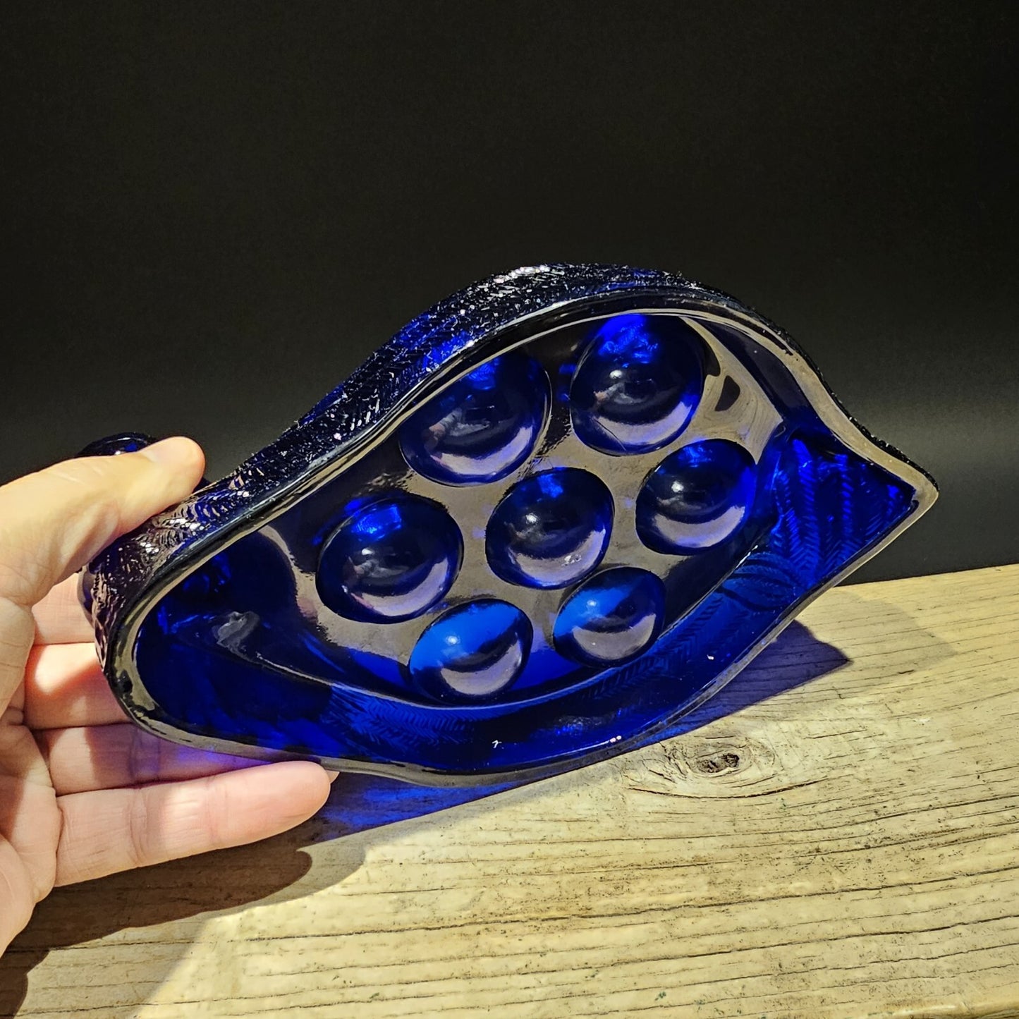 Vintage Antique Style Cobalt Blue Depression Glass Nesting Chicken Egg Holder