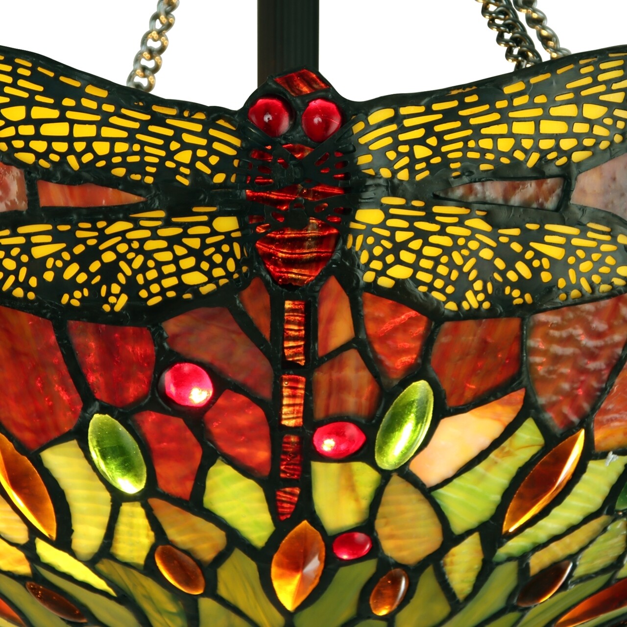 16" Dragonfly Stained Glass Semi Flush Ceiling Uplight