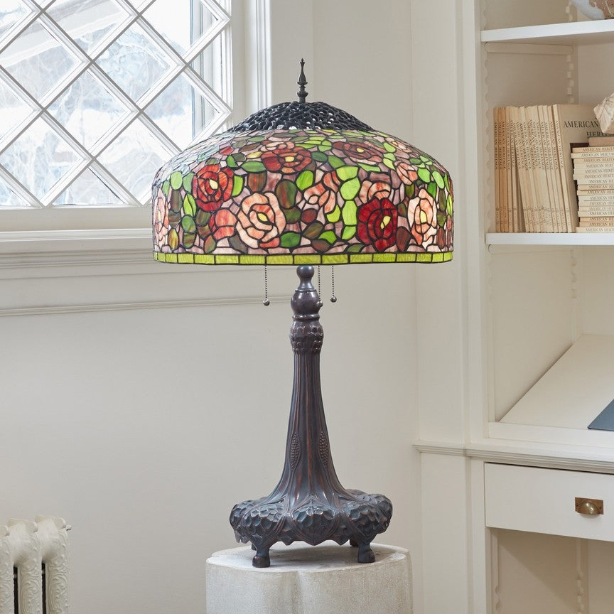 35.5'' Rose Bush Tiffany-Style Stained Glass Table Lamp