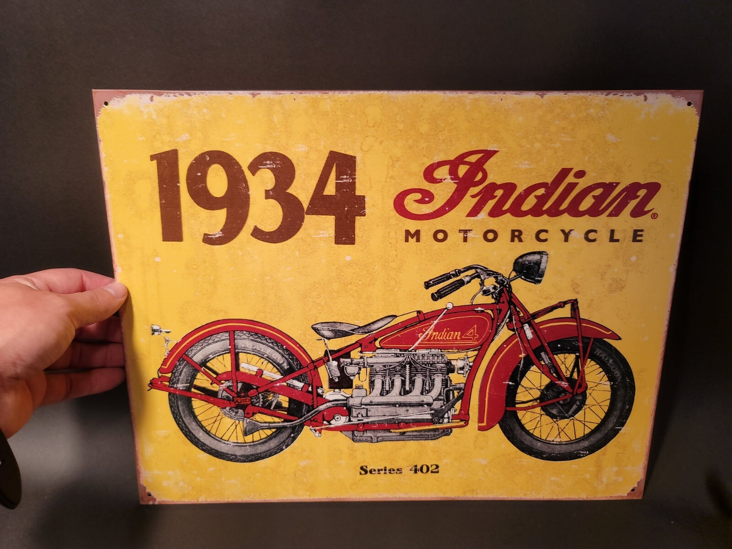 Metal Vintage Style Indian Motorcycle Sign Yellow