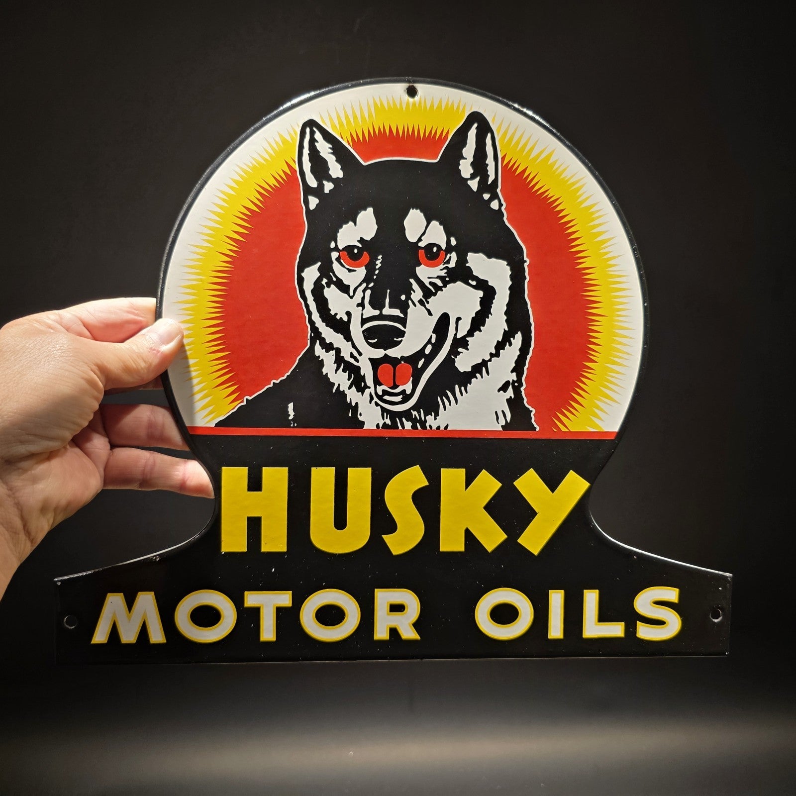 13 3/4" Husky Motor Oil Sign – Vintage Style Enamel Gas Station Advertising Sign