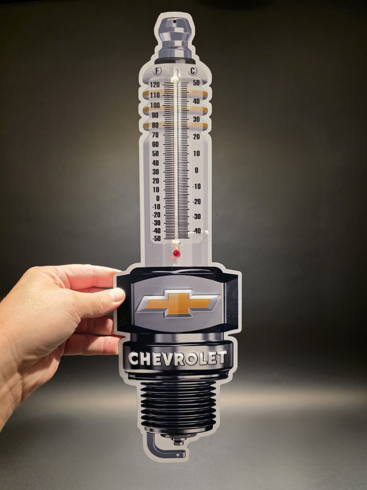 Vintage Style Chevrolet Spark Plug Wall Thermometer Garage Sign
