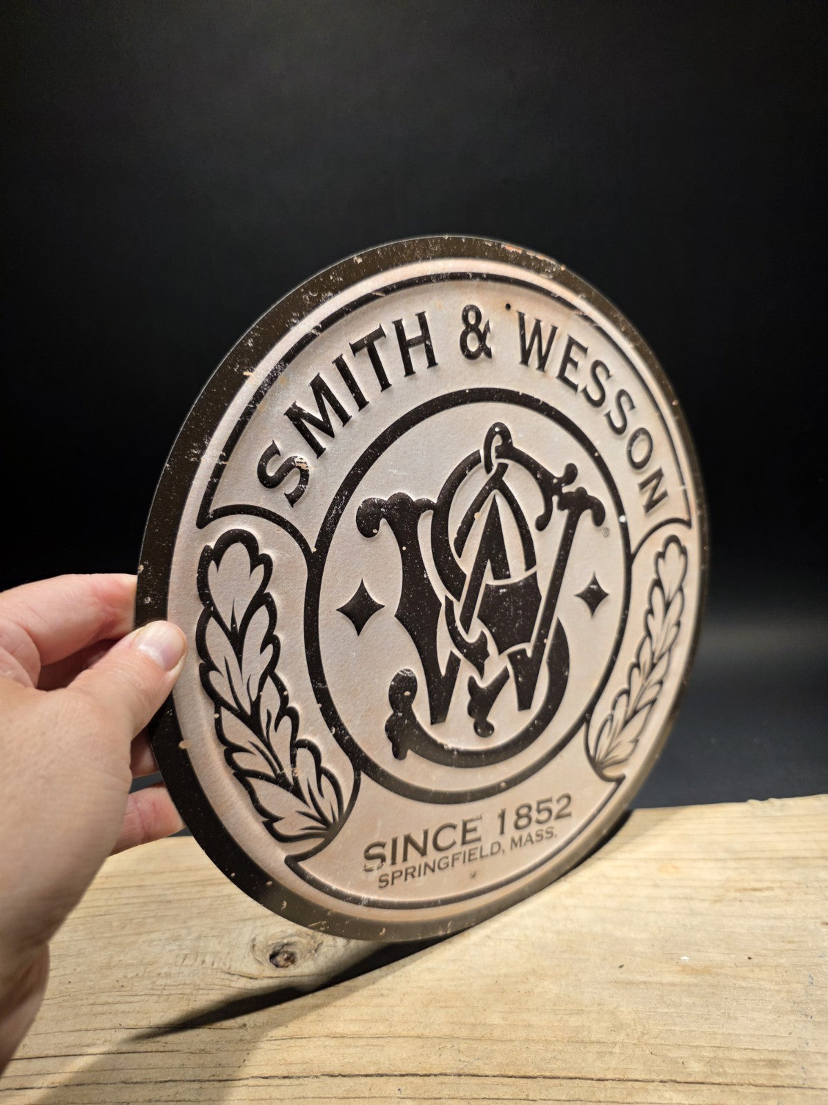 11 1/2" Vintage Style Round Metal Smith & Wesson Sign