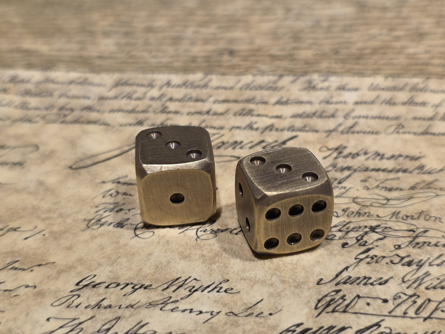(2) 5/8" Antique Style Solid Heavy Brass Metal Dice
