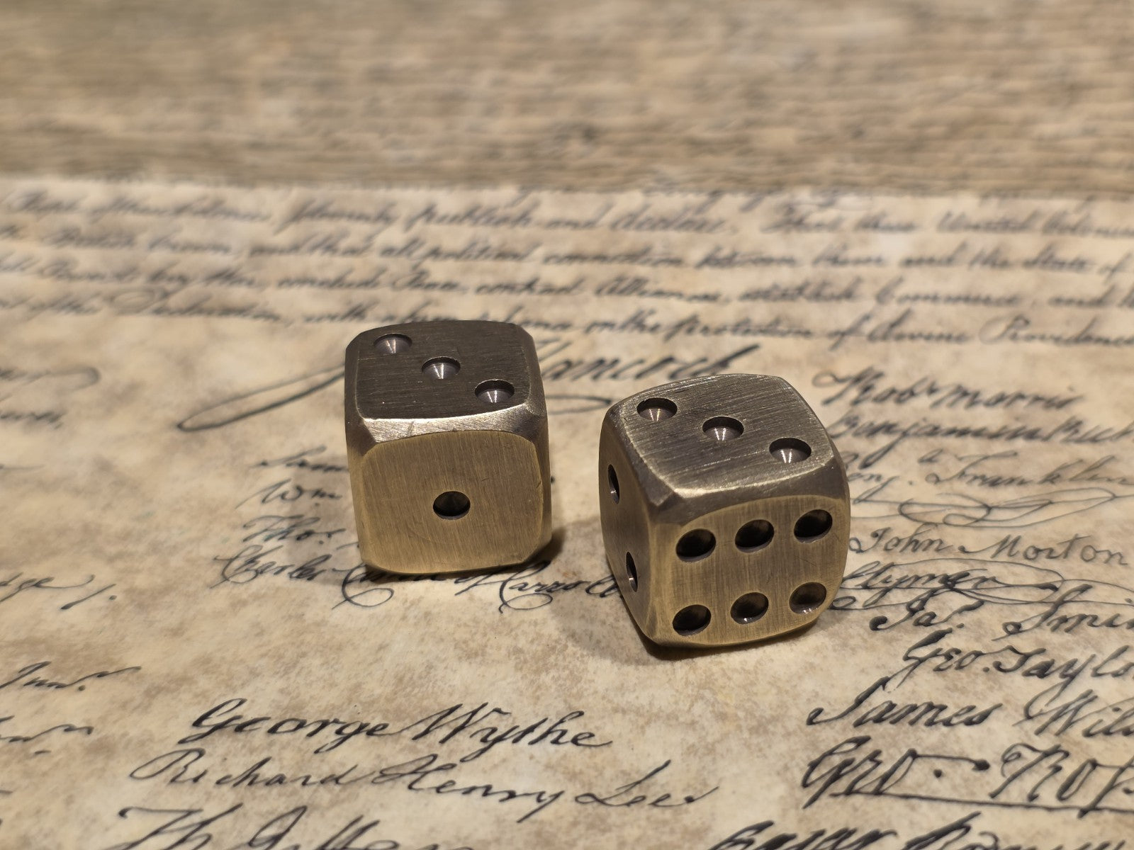 (2) 5/8" Antique Style Solid Heavy Brass Metal Dice