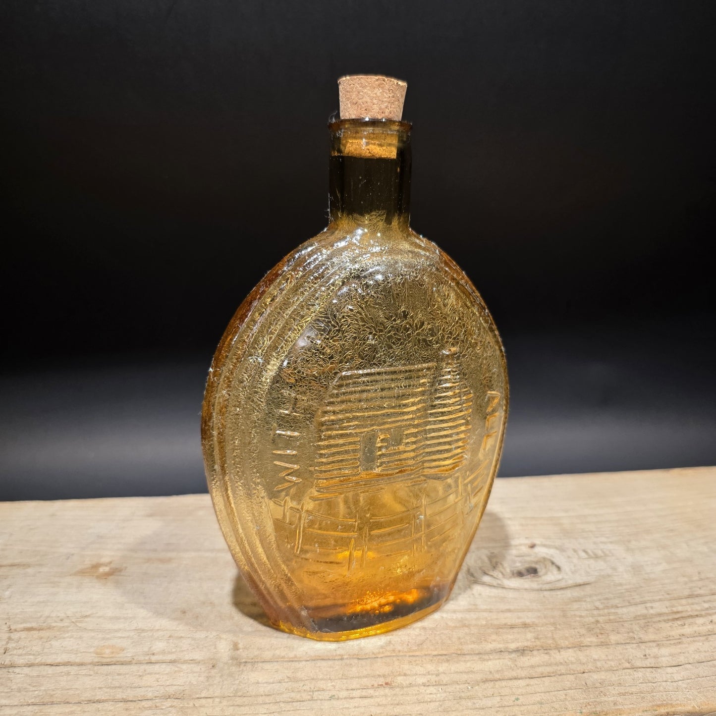 8" Vintage Style Amber Glass Abraham Lincoln Decanter Flask Bottle