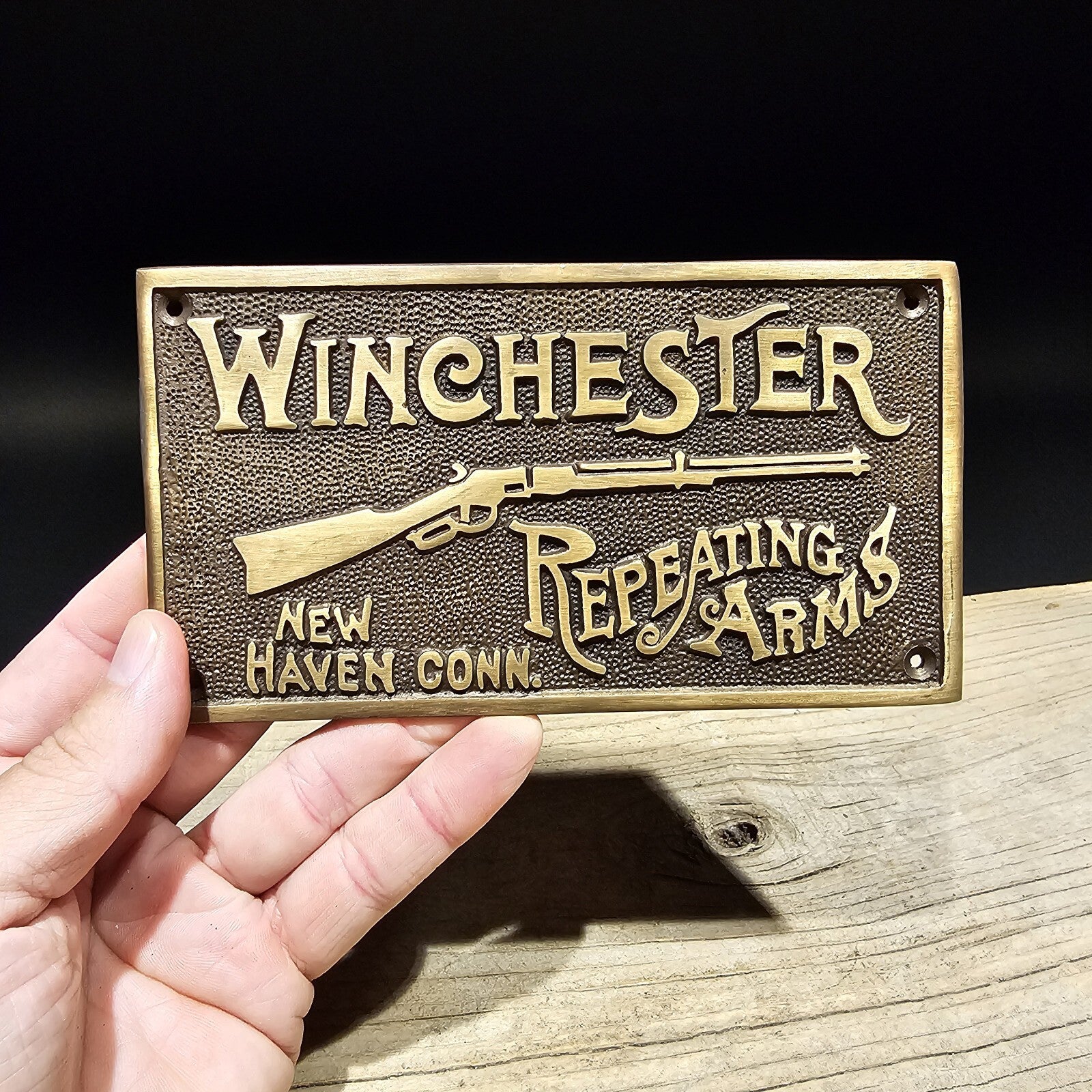 6 5/8" Antique Vintage Style Brass Winchester Plaque Sign