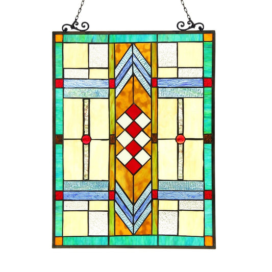 24.8" Antique Style Mission Stained Glass Window Hanging Panel Suncatcher