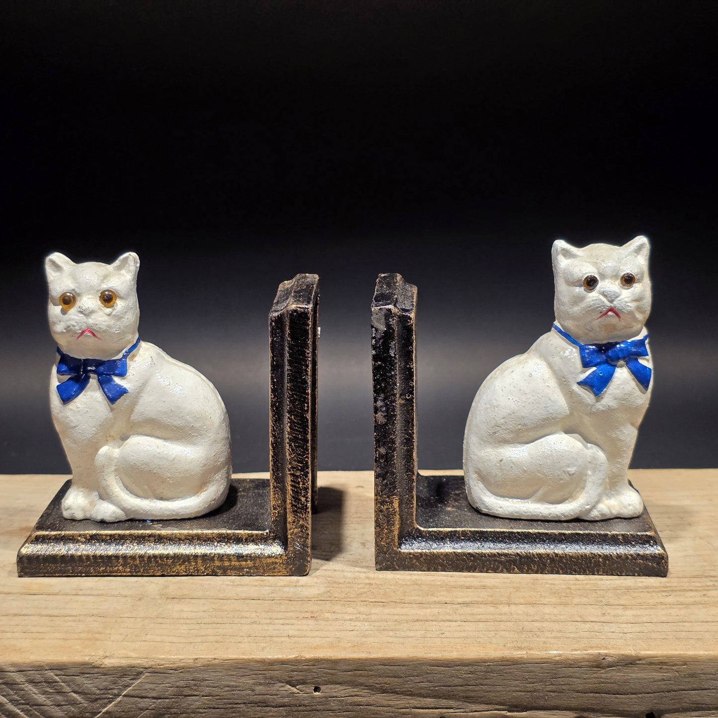 Pair of Vintage Style Cast Iron White Cat Bookends