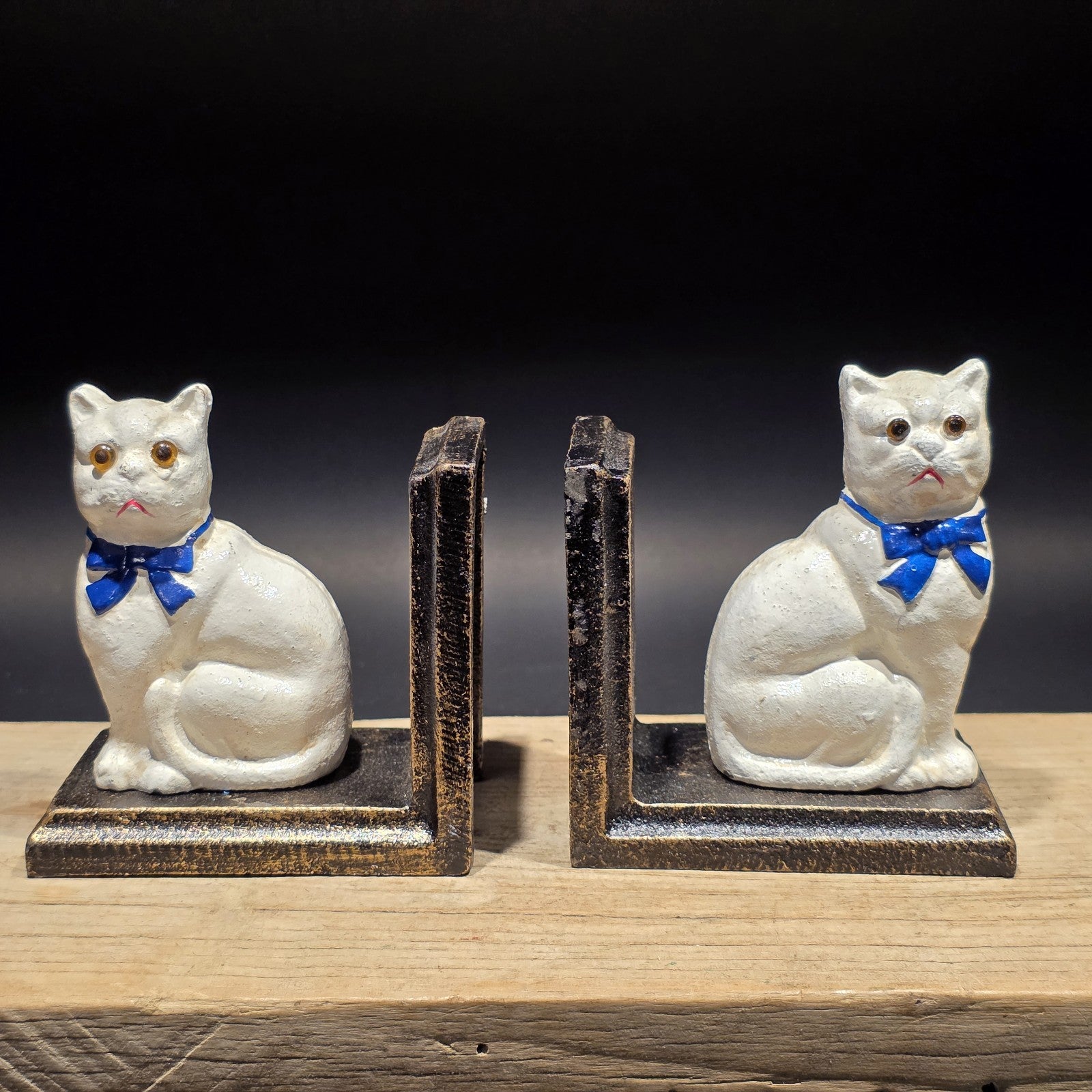 Pair of Vintage Style Cast Iron White Cat Bookends