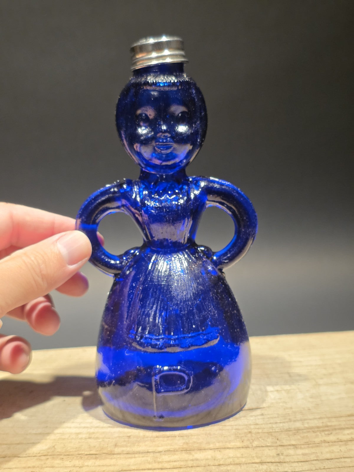 7" Vintage Style Cobalt Blue Depression Glass Lady Bottle