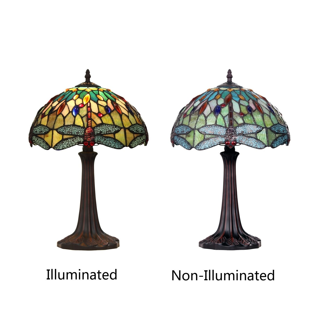 18" Antique Vintage Style Stained Glass Dragonfly Table Lamp