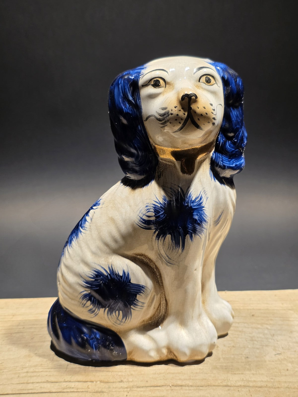 8" Antique Vintage Style Blue Staffordshire Spaniel Dog Figurine