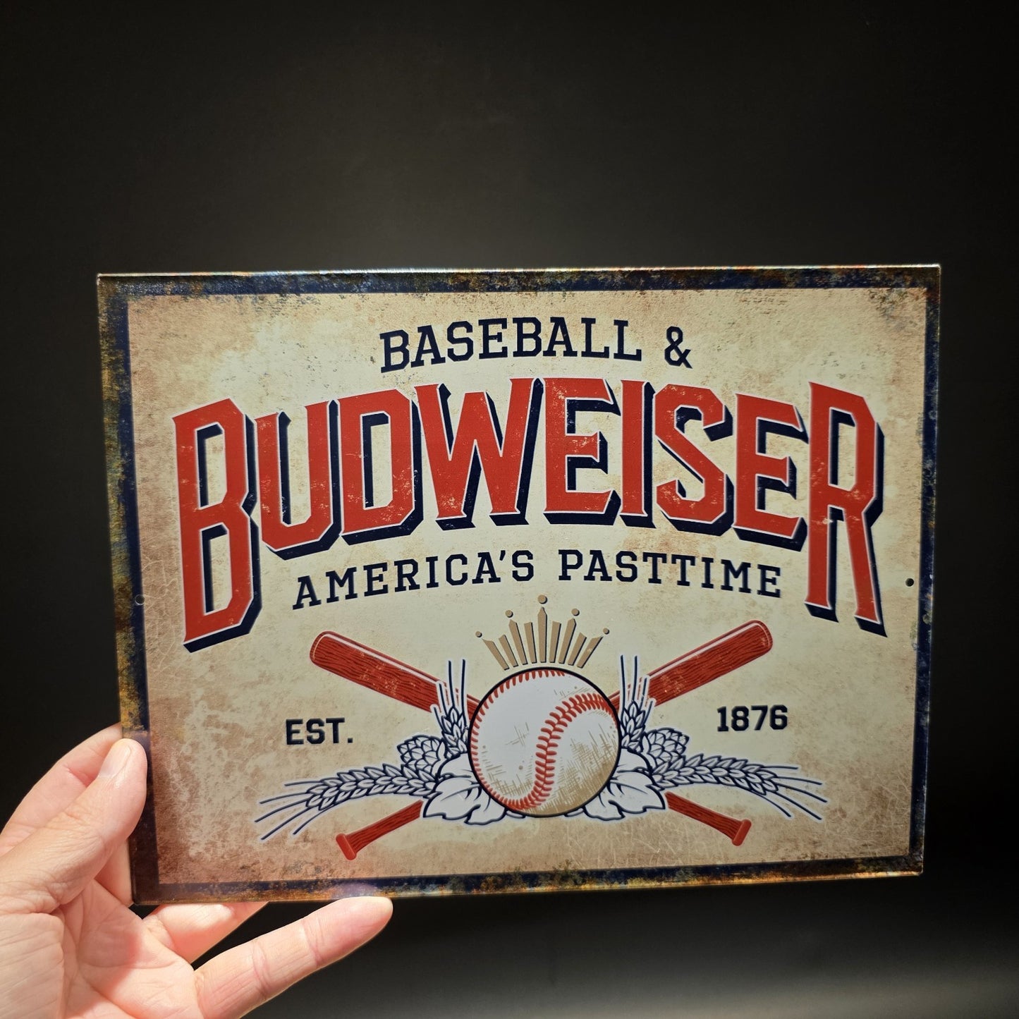 10.75" Vintage Style Budweiser Baseball Tin Sign Beer Advertising