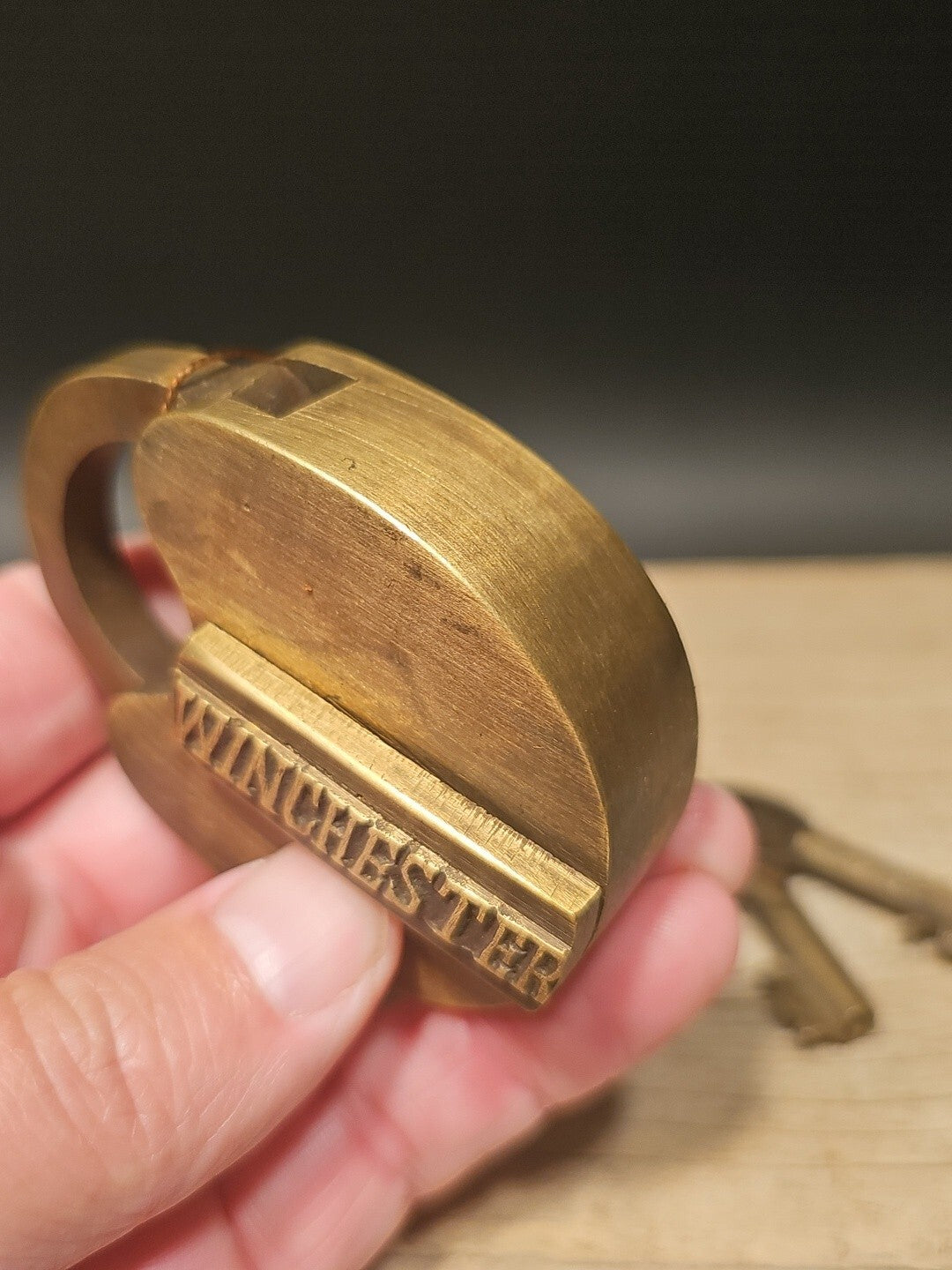 Antique Vintage Style Brass Winchester Firearms Ammo Box Padlock Lock & Key